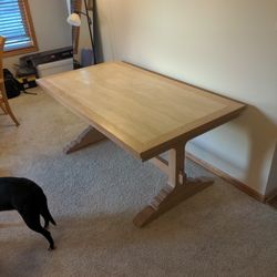 Wooden Table With Large Center Stone Slab