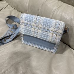 Blue Tweed Crossbody Bag