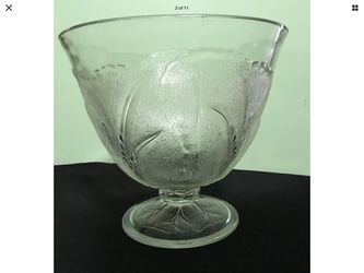 Vintage Clear Indiana Glass Punch Bowl Leaf Pattern