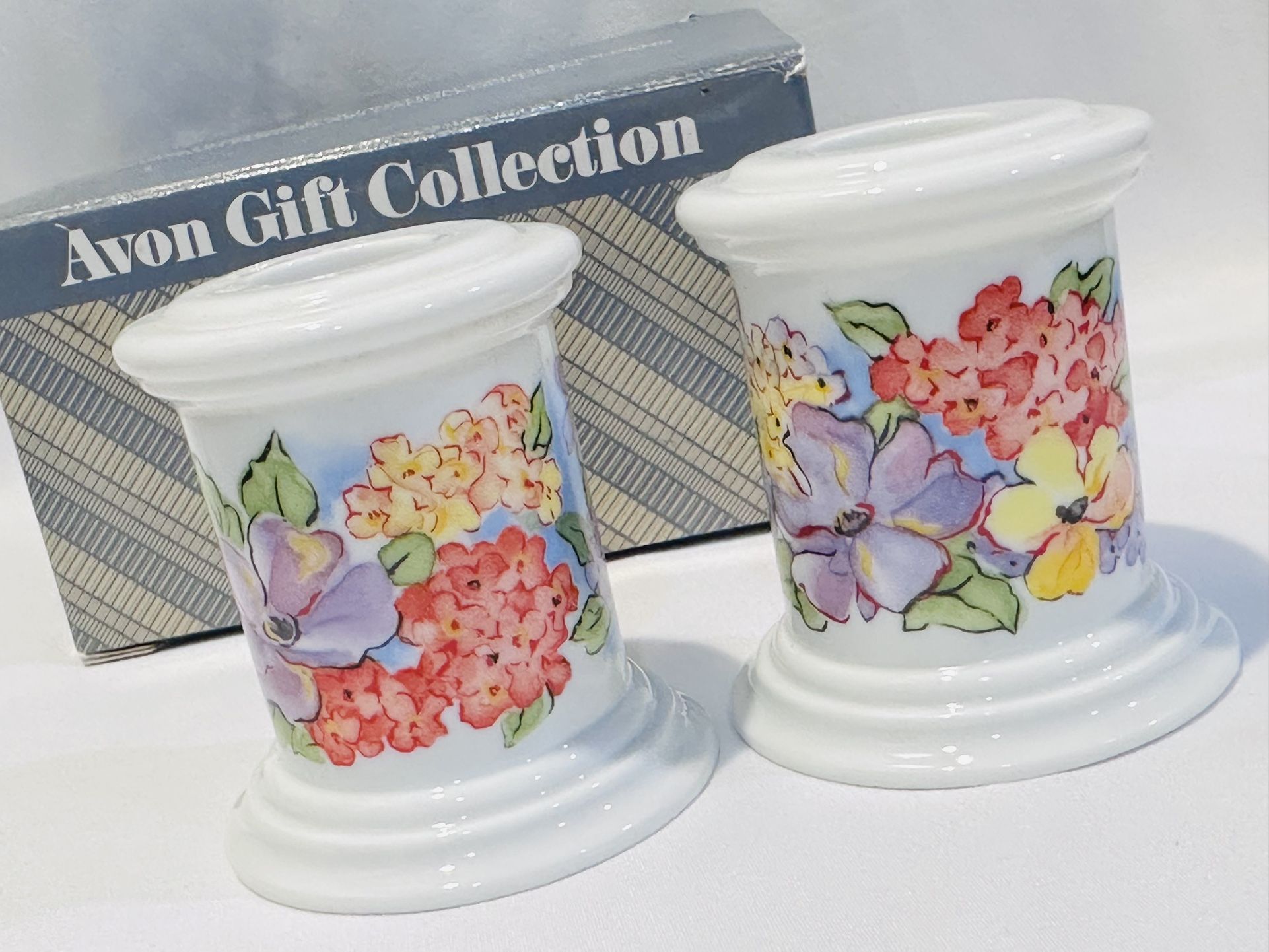 Porcelain Candle Holders Set Of 2 Floral Avon Spring Collection W Box