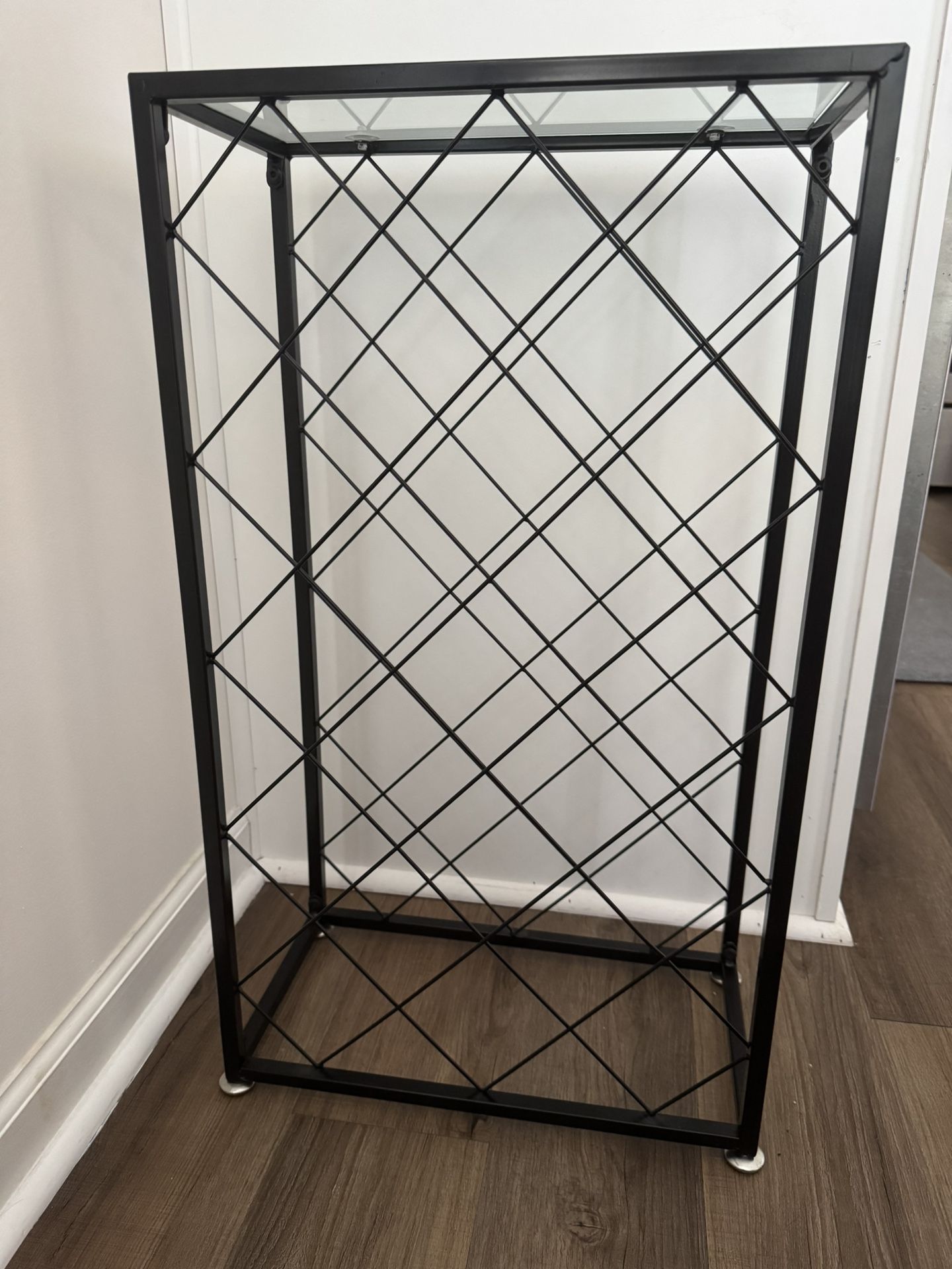 Black Metal & Glass Wine Stand