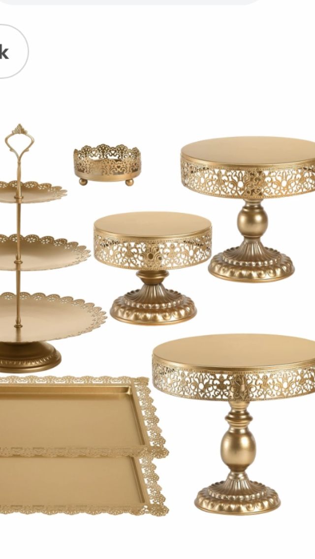 Set of 7 Gold Cake Stand, Metal Cake Stand Set for Dessert Table, Decorative Dessert Display Set for Birthday Party, Wedding, Afternoon Tea, Festival