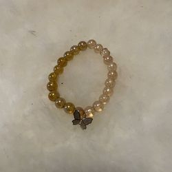 Beaded Bracelet With Gold Butterfly Charm