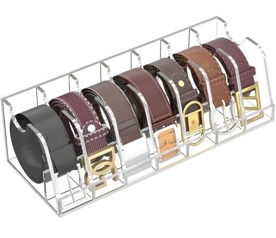 New Belt Organizer - Acrylic Belt Storage Holder with 7 Compartments and Display Stand