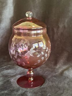 Vintage Cranberry Candy Dish with Lid 