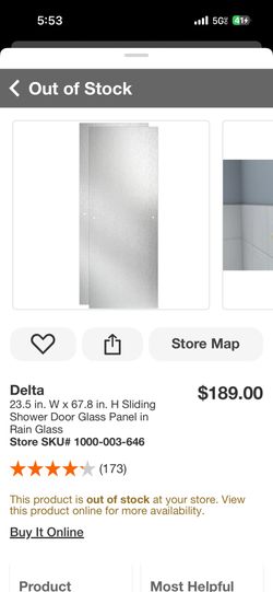 Delta 23.5 in. W × 67.8 in. H Sliding Shower Door Glass Panel in Rain Glass
