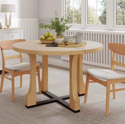 Modern 48” Round Dining Table – Natural Wood Finish
