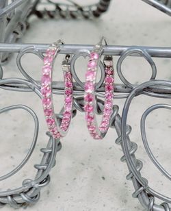 Genuine Pink Sapphire In & Out Hoops