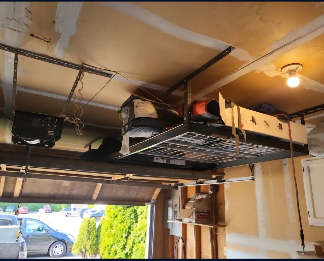 Ceiling mounted garage shelves