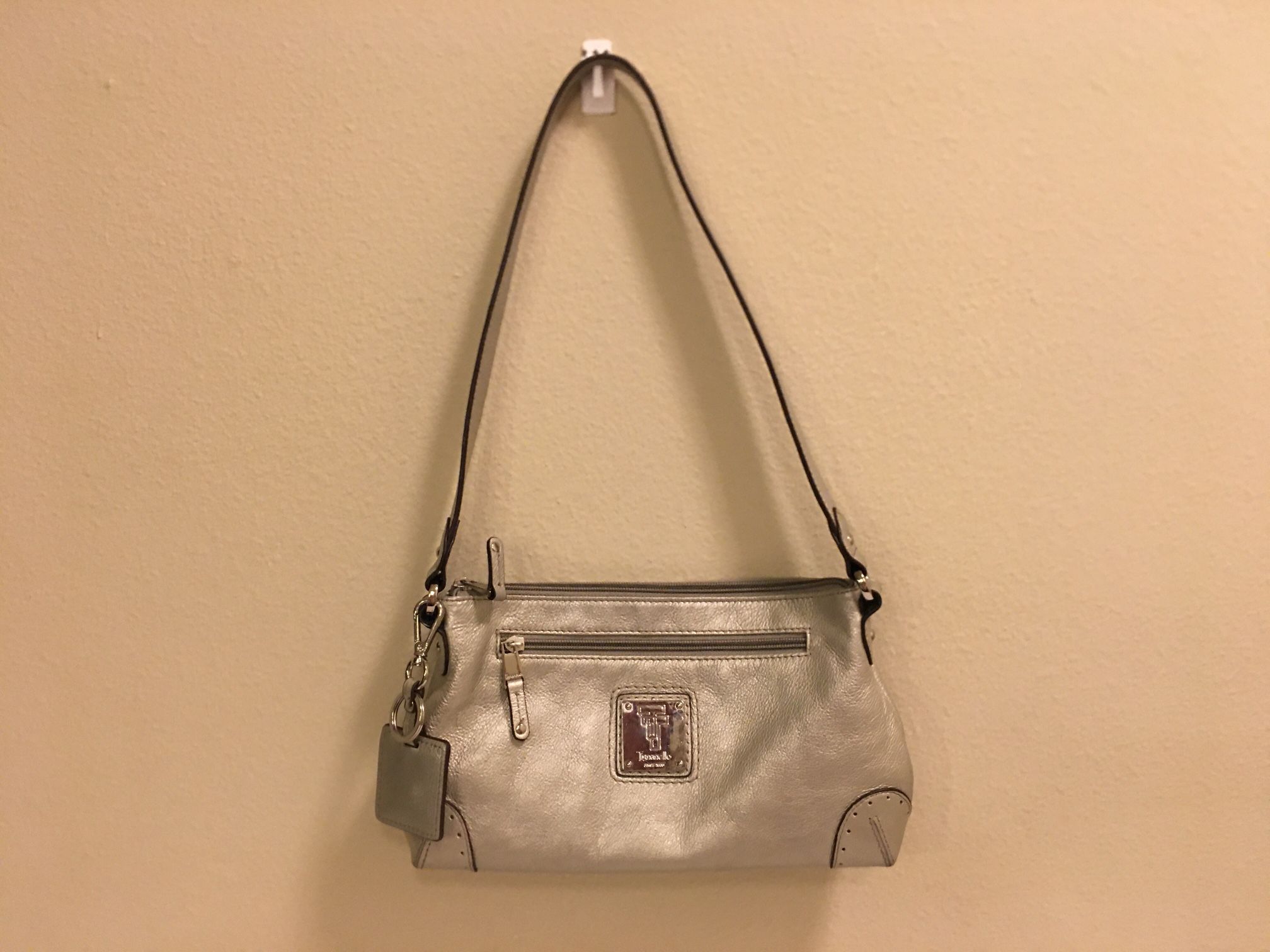Tignanello Women’s Metallic Leather Shoulder  Bag Silver Handbag