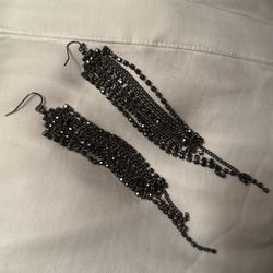 Earrings Black Crystal Dangles Vintage, Elegant, Pierce,