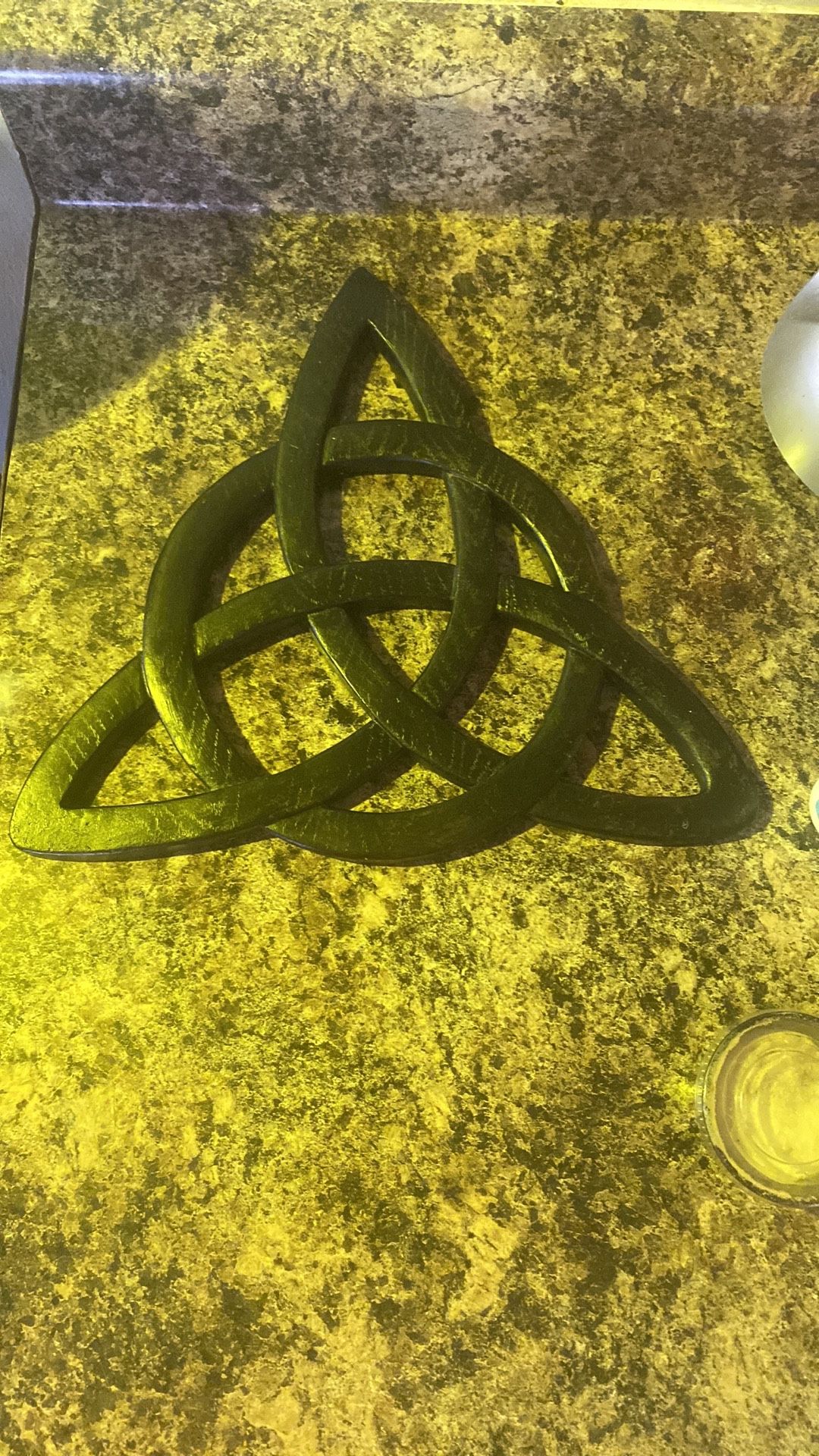 Triple spiral Celtic trinity symbol wall art decor with hook 11” height