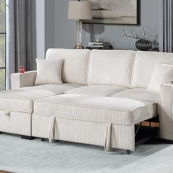 2pcs Sectional sofa w/storage chaise,pulloutbed,cupholders & Usb connection 