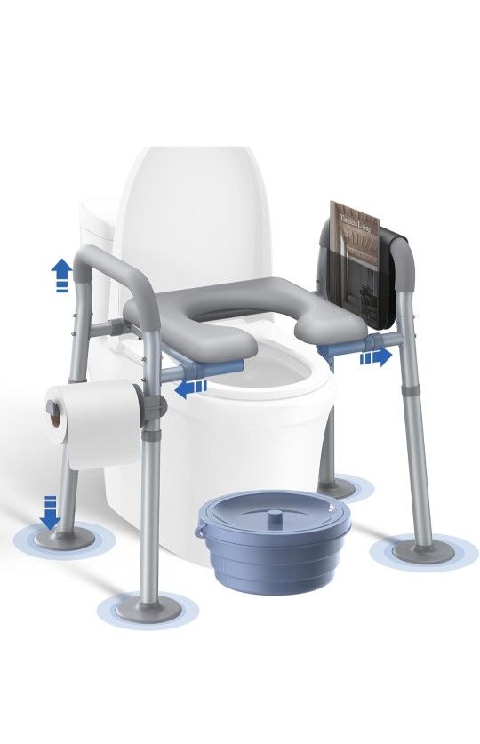 Raised Toilet Seat with Handles Open-Front Design, Adjustable Height & Width 440lbs