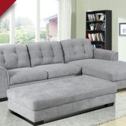 GRAY , BLUE OR GREEN FABRIC SECTIONAL 