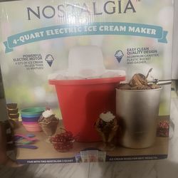Nostalgia 4-Quart Bucket Electric Ice Cream Maker, Red