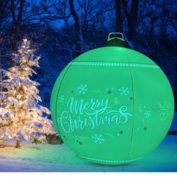 Inflatable Christmas Ball, 24 Inch Giant Outdoor Christmas Decorations, PVC Light Up Decorated Ball with Rechargeable LED Light & Remote  Holiday Yard