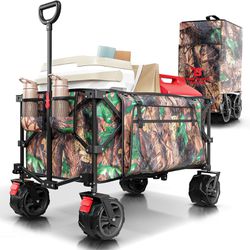Heavy Duty Folding Wagon Cart with All Terrain Wheels, Tree Camo Design, NIB