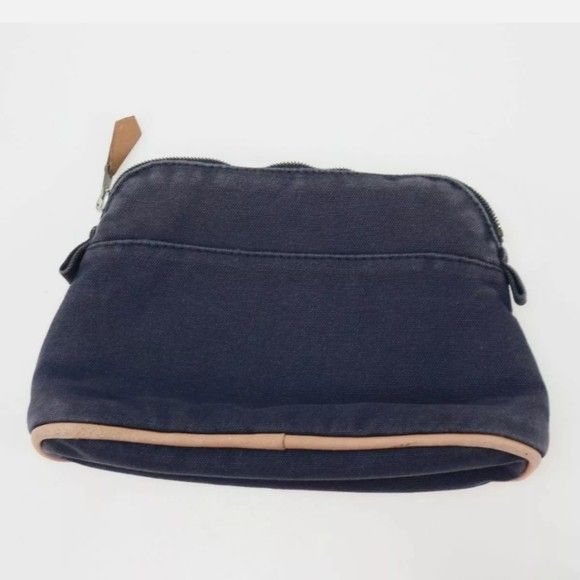 Hermes bolide canvas zip pouch pouchette bag blue silver mini purse travel