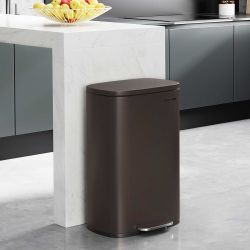13 Gallon (50 L) Trash Can, Stainless Steel Kitchen Garbage Can, Recycling or Waste Bin, Soft Close, Step-On Pedal, Removable Inner Bucket, Brown ULTB