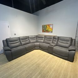 Fabric Dark Gray Recliner Sectional Couch