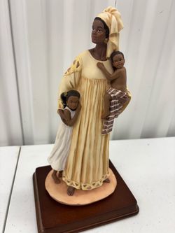 Decorative Figurine Woman and Child on Wood Base