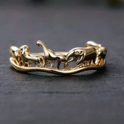 🦒 14K Gold Plated Safari Animal Giraffe Elephant Band Ring Sizes 9 & 10 w Box & Bag