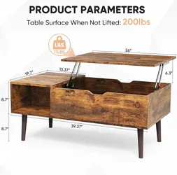 GlasFlength Wood Lift Top Coffee Table w/Adjustable Storage Shelf & Hidden Compartment, Rising Farmhouse Tabletop Desk Living Room Table for Home Livi