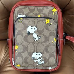Coach X Peanuts UNISEX Track Pack 14 In Signature Canvas With Snoopy Woodstoc