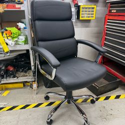 Lorell Bonded Leather/Chrome High-Back Chair, Black
