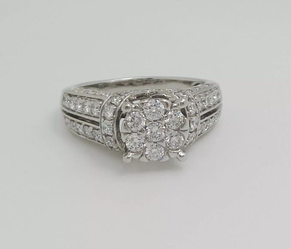 1.38CT Diamond Halo Solitaire Engagement Wedding Bridal Ring Band 14K White Gold