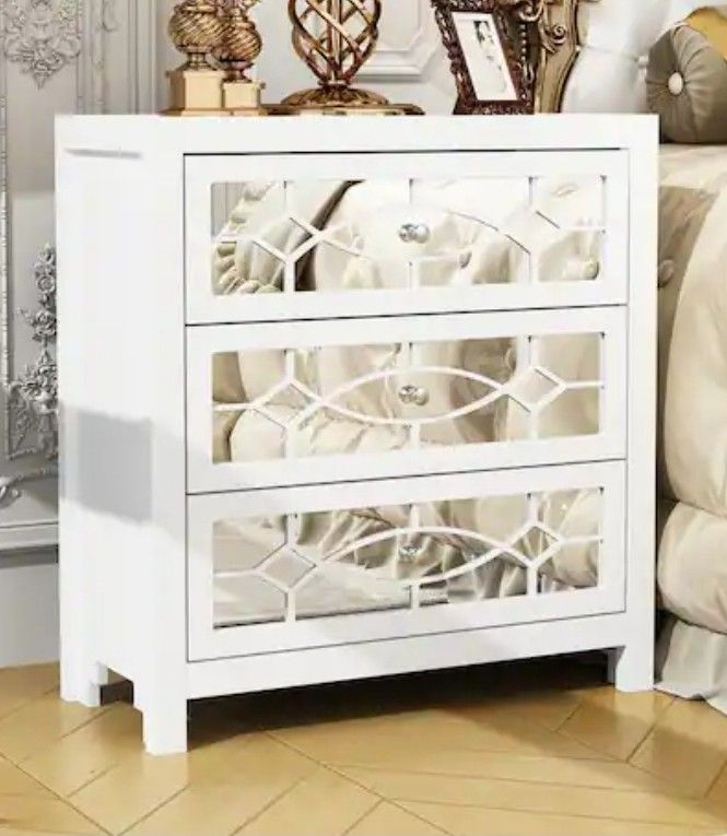 Mirrored White Side Table End Table With Cabinets New In Box