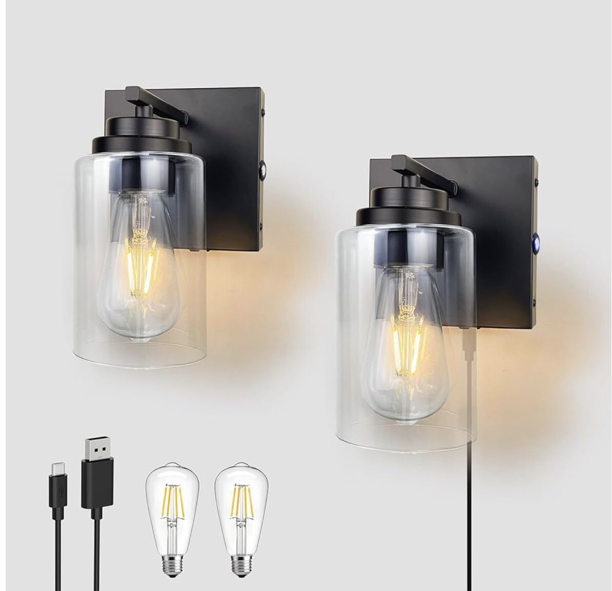 Dimmable Battery Operated Wall Sconce Set of Two, Rechargeable Wall Lamp No Wired Required, Easy Install Cordless Wall Light Fixtures for Bedroom Livi