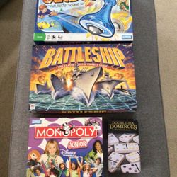 Lot of 4 Board Games Junior Monopoly Disney Channel, Navy Battleship, Sorry! Sliders, Dominoes Barely Played/Used