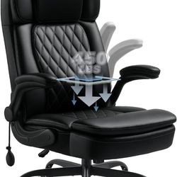 450LBS Big and Tall Executive Office Chair with Flip up Arm, Heavy Duty PU Leather Computer Desk Chair,Comfortable High Back Swivel Home Office Chair