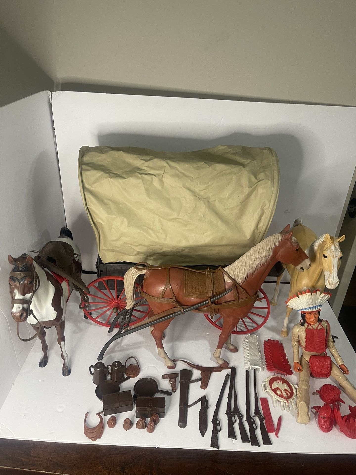 MARX Johnny West Horses Wagon Figures + Accessories HUGE LOT Vintage 1960's