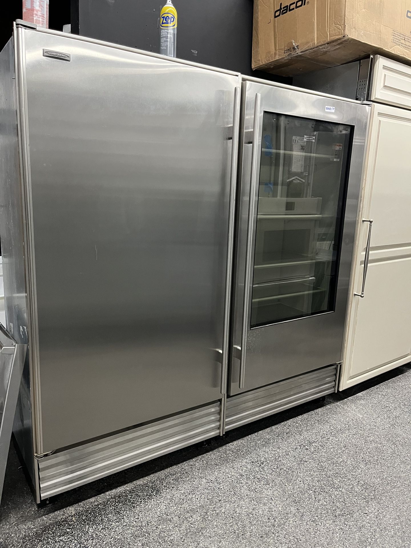 Sub Zero 72” Upright Column Fridge Freezer Glass Door Stainless