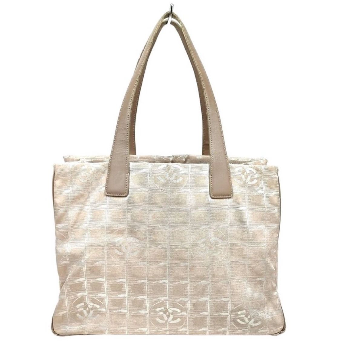 Authentic Chanel Tote Designer Bag Beige Nylon 215119D