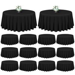 Showgeous 12 Pack Black Polyester Tablecloths - 90 Inch Round Tablecloths for Weddings, Banquets & Parties - Washable, Wrinkle Resistant