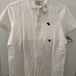 BRAND NEW WITH TAGS NEVER WORN Abercrombie & Fitch White Short Sleeve Polo Shirt Size S Small