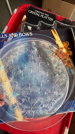 Bells and bows glass Christmas platter new