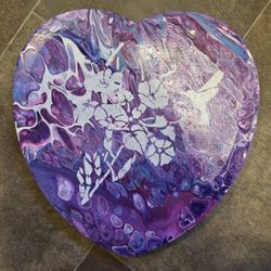 12" Abstract Floral Heart Shaped Painting By Me