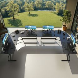 New L-Shaped Gaming Desk 51 Inches Corner Office Gaming Desk with Removable Monitor Riser, Classical Black  New in box T-OD21L70 *  * Sturdy & Stable: