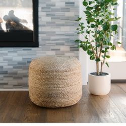 Pouf Ottoman, Round Braided Natural Jute Ottoman Pouf for Living Room or Bedroom, Floor Chair, Foot Rest or Decorative Home Decor