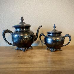 Antique F.B. Rogers Silver Teapot & Sugar Bowl Full Set – Victorian Tea Service