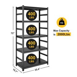 New in box 35.4Wx15.7Dx72H Garage Shelving Load 2000 Lbs Garage Storage Shelves Heavy Duty Shelving 5-Tier Adjustable Shelves Sturdy Metal Shelves 241