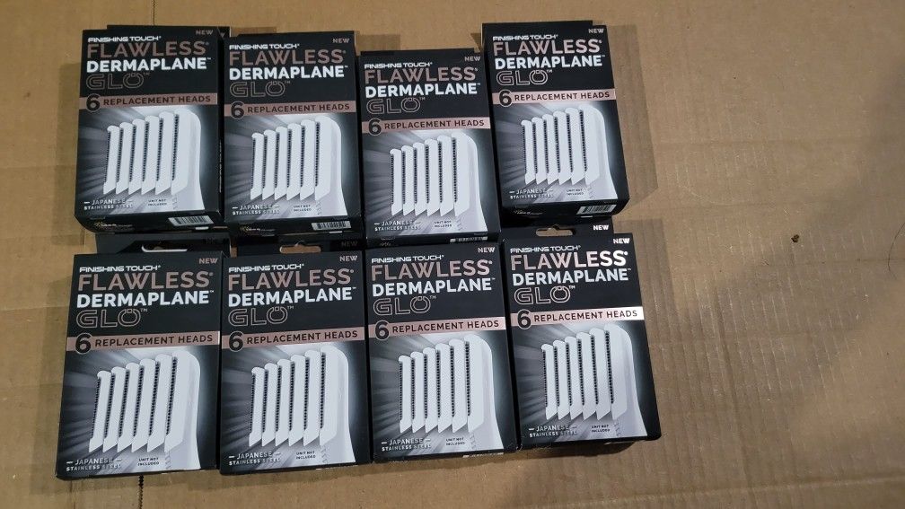 (8) Finishing Touch Flawless Dermaplane Glo 6 Replacement Heads Stainless Steel