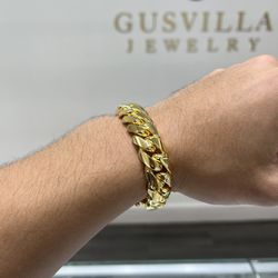 🏆🏅 14MM MIAMI CUBAN LINK BRACELET 👑 8” GOLD OVER SILVER