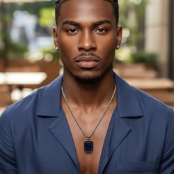 Steve Madden Blue Rectangle  Pendant Necklace 18" Silver Tone Box Chain  Unisex