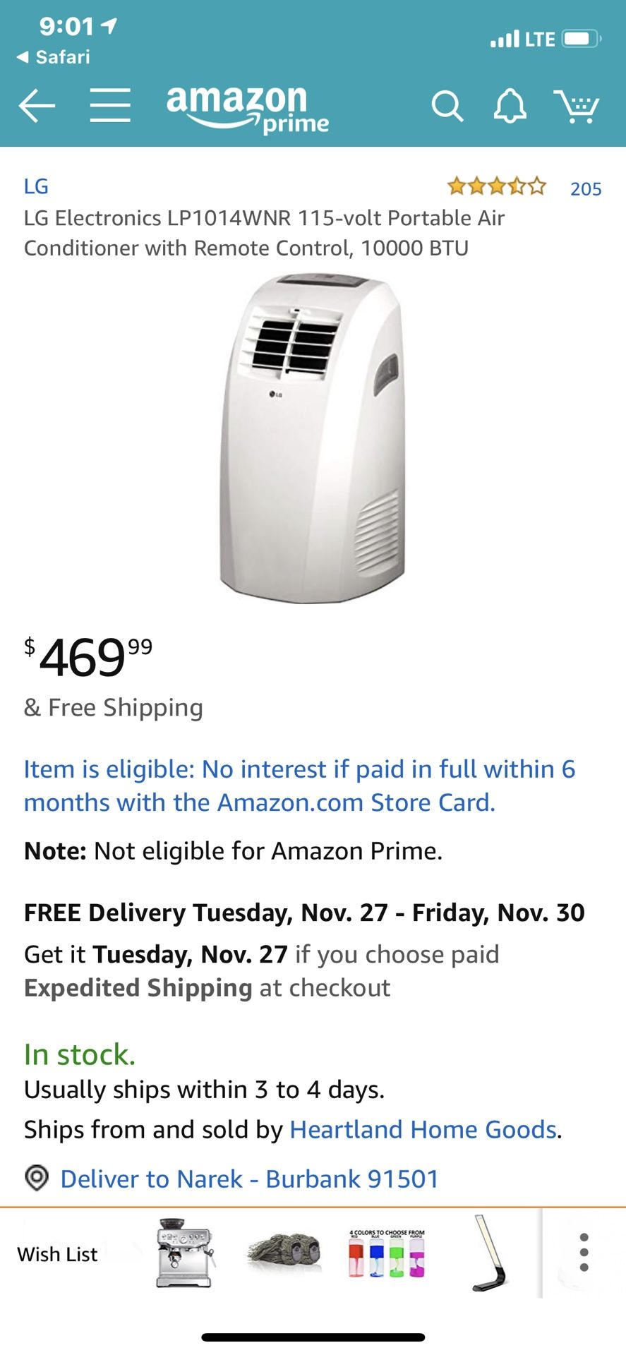 LG portable Air conditioning 10000BTU Model LP1014WNR Used for